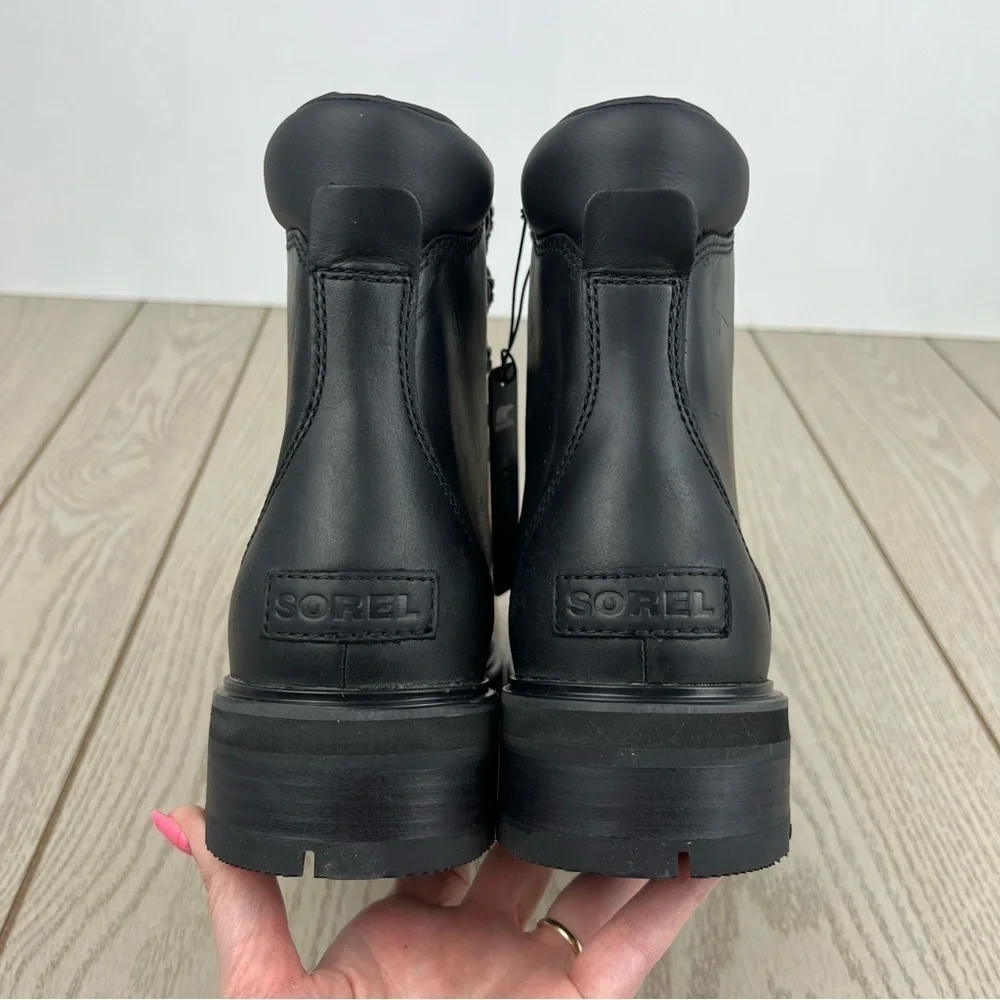 Sorel Women's Lennox Leather Lace-Up STKD WP Boots US8.5 Black / Sea Salt $190
